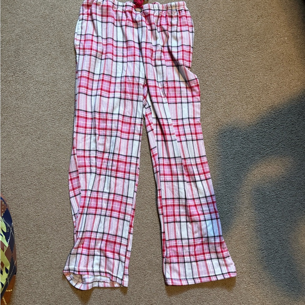 White and Pink Plaid Pajama Pants